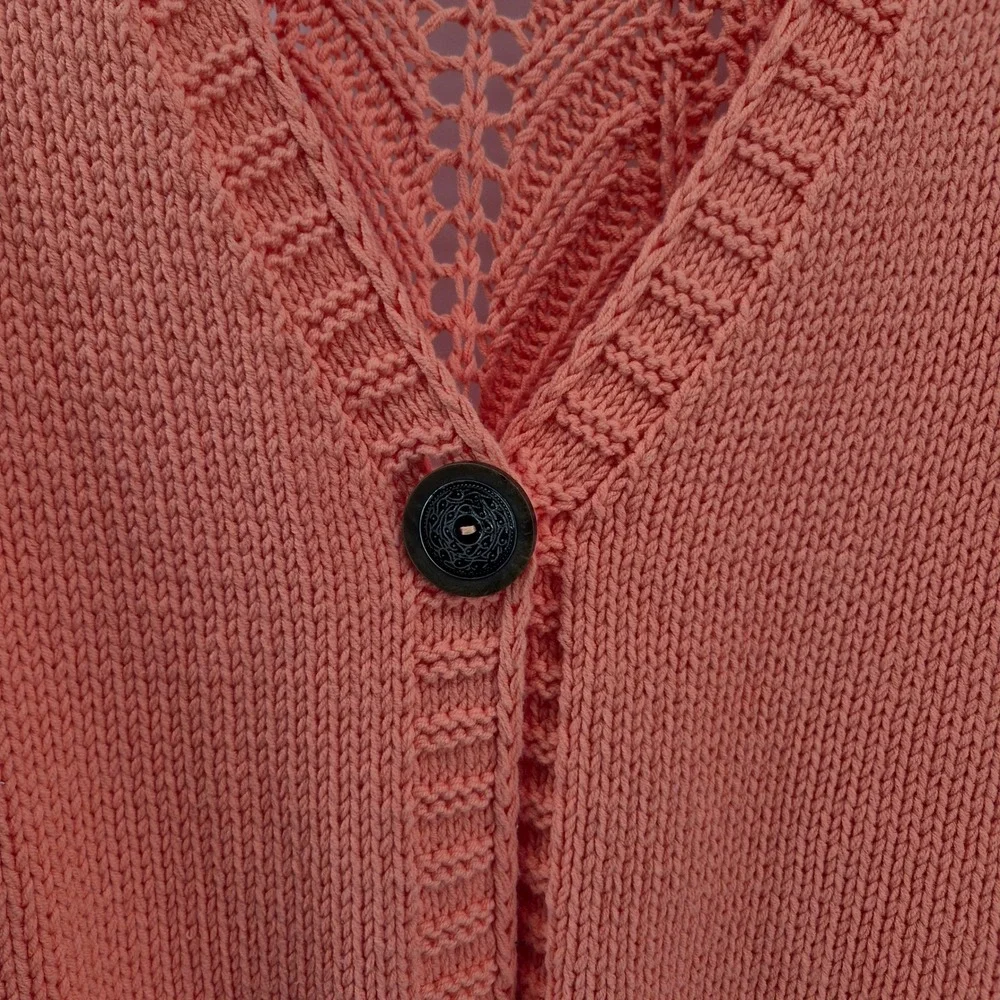 Soft Surroundings Coral Orange Crochet Knit Button Front Cardigan Sweater‎ PM